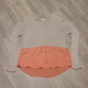 Alya‎ Oatmeal Orange Peplum Flowy Bottom Long Sleeve Blouse Womens Size Medium